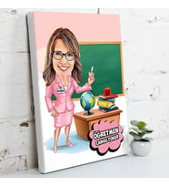 Kadın Öğretmen Karikatürlü Kanvas Tablo