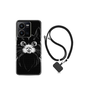 Vivo Y35 Kılıf Ipli Boyun Askılı Desenli Silikon Komik Kedi 1863