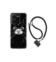 Vivo Y35 Kılıf Ipli Boyun Askılı Desenli Silikon Komik Kedi 1863