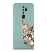 Oppo A9 2020 Uyumlu Lansman Kılıf Catface Tasarımlı İçi Kadife Kapak-Turkuaz (Şeffaf)