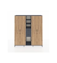 Hyperion Dolap 15 Raflı 2 Çekmeceli 4 Kapaklı 220x44x243 Antrasit-Çam/Antrasit