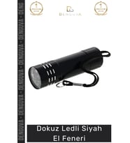#Elfeneri Yüksek Işık Güçlü Taşınabilir Kaliteli Kompakt Kamp Feneri Dokuz Ledli El Feneri Siyah