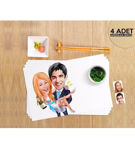 BK Gift Kişiye Özel Evleniyoruz Karikatürlü 4 Adet Amerikan Servis Seti-4 (Beyaz)