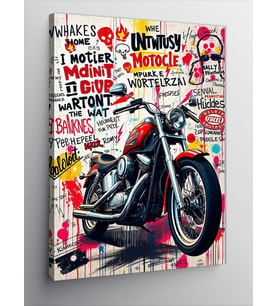 Kanvas Tablo Renkli Motorsiklet Grafiti