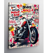 Kanvas Tablo Renkli Motorsiklet Grafiti