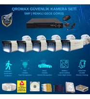QROMAX 5 Kameralı Set - Yapay Zeka Özellikli İnsan Yüz Araç Tanımalı Gece Renkli Gösteren 5 MP SONY Lensli 4 Warm Ledli FULLHD Güvenlik Kamerası Seti 3404W