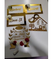 Sabret,Şükret,Dua Et-Allah,Muhammet,Elifvav  8 lı set Gold veya Gümüş seçenekleri ile duvar süsü