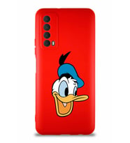 Huawei P Smart 2021 Soft Premier Kapak Donald Duck-A Tasarımlı Silikon Kılıf - Kırmızı (Şeffaf)