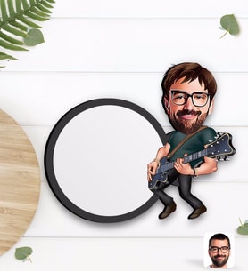 BK Gift Kişiye Özel Erkek Gitarist Karikatürlü Ahşap Bardak Altlığı-1