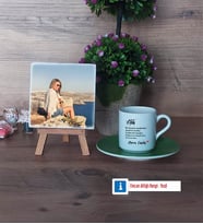 Ablaya Hediye Fotoğraflı Dekoratif Taş, Ahşap Altlıklı Türk Kahvesi Fincanı Hediye (Model 9)