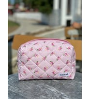 Batekso Toz Pembe Gül Desenli Makyaj Çantası - Büyük Boy