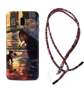 Samsung J6 Plus J7 Prime J7 Pro M20 Kılıf Boyun Asklı Rasta Silikon Kız ve Kedi 1762