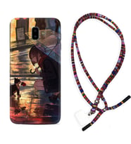 Samsung J6 Plus J7 Prime J7 Pro M20 Kılıf Boyun Asklı Rasta Silikon Kız ve Kedi 1762