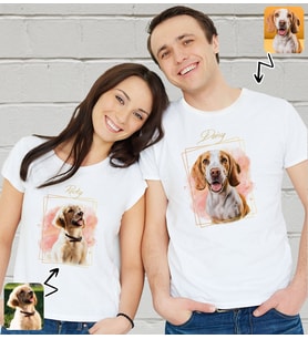 BK Gift Kişiye Özel İki Evcil Hayvan Tasarımlı Beyaz Tişört-5, Sevgiliye Hediye, Arkadaşa Hediye, Trend T-Shirt