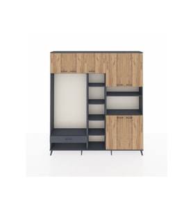 Arges Dolap 11 Raflı Tek Çekmeceli 7 Kapaklı 220x30x243 Antrasit-Çam/Antrasit