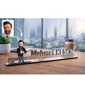 Kişiye Özel Müdür Karikatürlü 30 cm Ayna Pleksi Masaüstü İsimlik - Müdüre Hediye Terfi ve Ofis Hediyesi