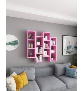 Kitaplık Duvar Rafı Klasik 4 Lü Mobilya Takım Pembe (Pembe)