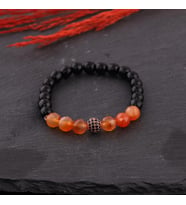 Doğal Siyah Onix ve Akik Taşlı Unisex Bileklik