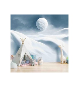Dreamwall 3D Dolunay Desenli Isı Ve Ses Yalıtımlı Sağlıklı Tekstil Duvar Kağıdı (MAVI-BEYAZ)
