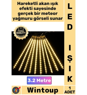 #Led Dekoratif Akan Efektli 8 Saçaklı Hareketli Aydınlatma Fişli 3.2 Metre Gün Işığı Şık Meteor Led