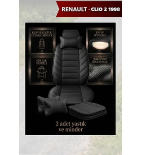 renault clio 1998 Koltuk ve Kılıf uyumlu Minder Yastık Siyah Lüks 2 Minder 2 Yastık