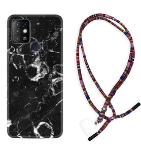 INFINIX Hot 8 9 10 11S Hot 10 Play 10T Kılıf Boyun Asklı Rasta Silikon Black Hole Marble 1387