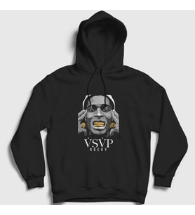 Presmono Unisex Siyah Gold ASAP Rocky Kapüşonlu Sweatshirt 153063tt