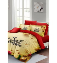 Yılbaşı Süsü Yellow Noel %100 Pamuk Saten 3d Çift Kişilik Nevresim Takımı