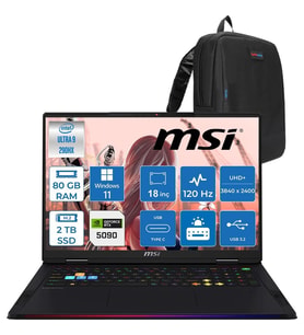MSI Raider 18 Max Hx A2WJ-1059TR Intel Core Ultra 9 290HX Plus 80GB Ddr5 2tb SSD Rtx 5090 24GB 175W Windows 11 Pro 18” Uhd+ (3840X2400) Miniled 120HZ IPS Oyuncu Bilgisayarı 1059TRP17 + Zetta Çanta