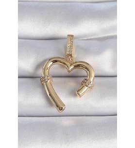 Pirinç Gold Renk Zirkon Taş Detaylı Kalp Figür Ajda Charm TJ-BC1015