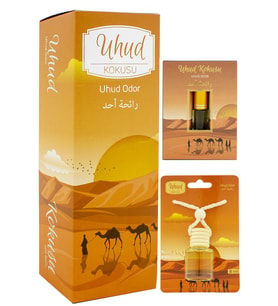 Uhud Kokusu 400ml Sprey Ve Uhud Kokusu 8 Ml Araba Kokusu Cam Şişe Ve Uhud Kokusu Alkolsüz Esans 3Ml