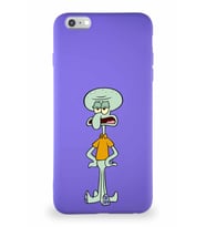 Apple iPhone 6S Plus Soft Premier Kapak Squidward Dokunaç Tasarımlı Silikon Kılıf - Mor (Şeffaf)