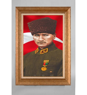 Altın Varaklı Paspartulu Çerçeveli Atatürk Tablo nt1198