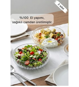 Glamis Selen Concept El Yapımı Orta Boy Cam Salata Kasesi 2'li (Şeffaf)