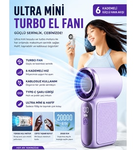 Qstar Taşınabilir Şarjlı Ultra Mini Turbo Fan - Mini El Vantilatörü Turbo Üflemeli 6 Kademeli Fan
