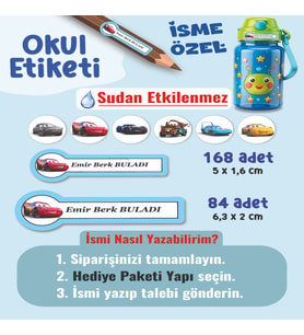Okul Etiketi Kalem Defter Etiketi Şimşek Araba Temalı Özel İsim Yazılabilen Etiket - 252Adet
