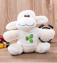 Kişiye Özel Erkeğe Hediye Yapraklı İsimli Peluş Koyun (Beyaz)