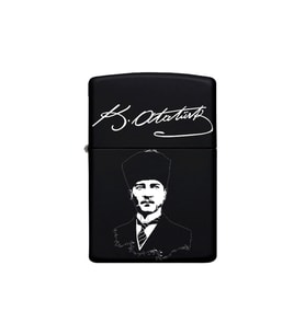 Atatürk İmzalı Benzinli Siyah Metal Çakmak