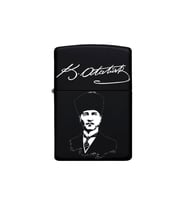 Atatürk İmzalı Benzinli Siyah Metal Çakmak