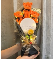 Kişiye Özel İsimli Led Işıklı Aynalı Ayıcık Buketi - Büyük Boy Peluş Ayıcık Buketi (Model 3)
