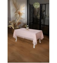 Beril Lüx Dantelli Keten Kumaş Pudra Masa Örtüsü 160x230 Cm - 1124 (Krem)