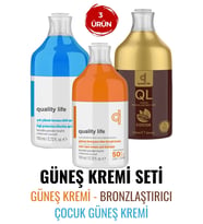 Ql 50 Faktör Güneş Kremi Seti ( Güneş Kremi , Bebek Güneş Kremi, Bronzlaştırıcı Yağ ) 3 Güneş Ürünü