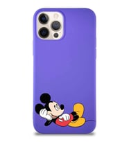 Apple iPhone 12 Pro Soft Premier Kapak Mickey Mouse-F Tasarımlı Silikon Kılıf - Mor (Şeffaf)