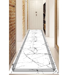 Dijital Baskılı Kaymaz Taban Yıkanabilir Modern Yolluk Ve Koridor Halısı NDU-SD-1089 (Beyaz)