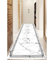 Dijital Baskılı Kaymaz Taban Yıkanabilir Modern Yolluk Ve Koridor Halısı NDU-SD-1089 (Beyaz)