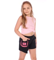 Toontoy Kız Çocuk Yanı Armalı Cepli Şort (Neon Pembe)