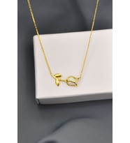 925 Ayar Gümüş Gold Kaplama Beyaz Opal Lale Kolye