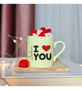I Love You ( Seni Seviyorum ) Tasarımlı Kişiye Özel Sarı Türk Kahvesi Fincanı