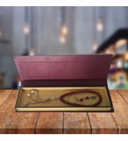 DOĞAL TAŞ AKİK TAŞI TESPİH AHŞAP HEDİYELİK KUTULU (ANAHTARLIK HEDİYELİ) (Kırmızı)
