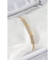 Pirinç Gold Renk Zirkon Taşlı Kemik Model Kadın Bileklik - TJ-BB7070